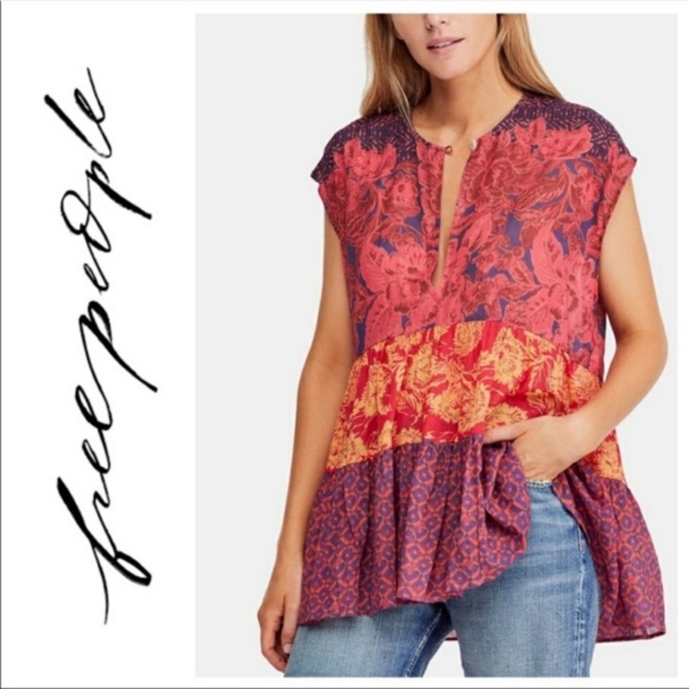 Free People Gotta Have You Tunic Top, Red Combo